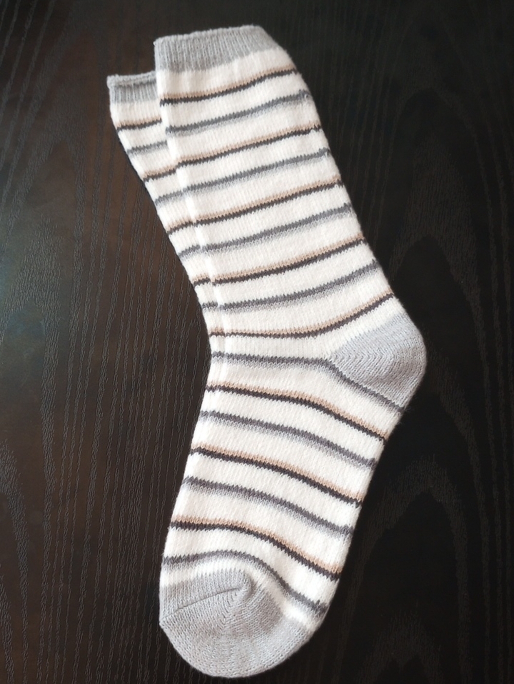 Striped Crew Mid-calf Cream Gray & Brown Thick Boot Socks Size 6-11
